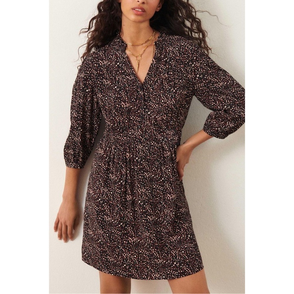 Max Studio Womens Abstract Print Tie Neck Elastic Waist Mini Dress Purple size S